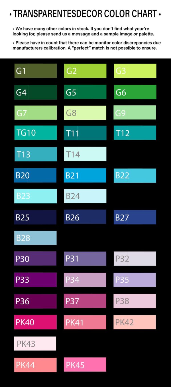 TransparentesDecor color chart 1